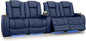 Seatcraft Diamante Zero-Gravity CoolZero Italian Leather Home Theater Seating, Power Headrest, Power Recline, Row of 4 Dual Loveseats, Navy Blue