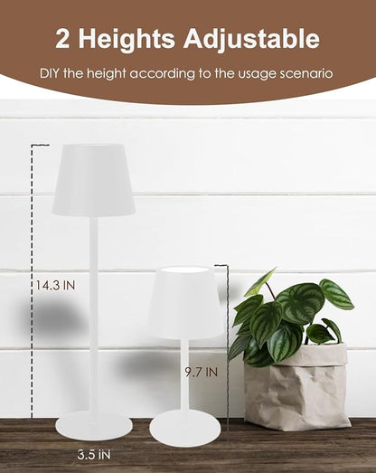 Cordless Table Lamp, Rechargeable Table Lamp with Touch Dimmable Control, Portable LED Desk Lamp for Indoor Patio (White-Round, 2)