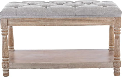 Kmax Storage Entryway Bench Tufted Shoe Rack Bench Wood Window Bench for Hallway Entrance Bedroom Corner-1 Seat, Gray