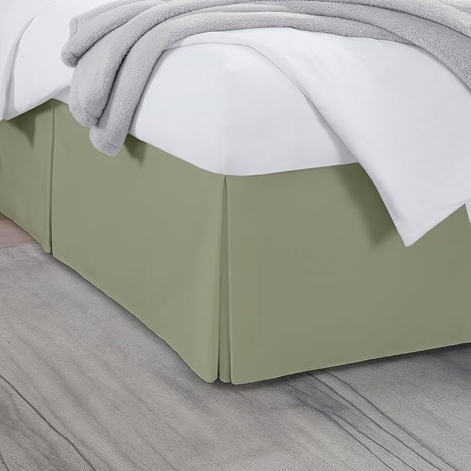 Full Bed Skirt, Luxury 15 Inch Drop Sage Pleated Bed Skirt, Double Brushed Microfiber, Box Pleat Design, Wrinkle & Fade Resistant, Easy Fit Tailored Bedskirt for Full Size Beds