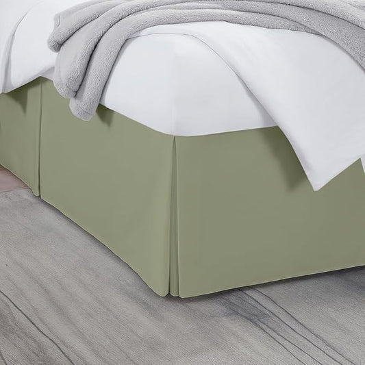 Full Bed Skirt, Luxury 15 Inch Drop Sage Pleated Bed Skirt, Double Brushed Microfiber, Box Pleat Design, Wrinkle & Fade Resistant, Easy Fit Tailored Bedskirt for Full Size Beds