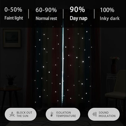 XiDi Dream Star Blackout Curtains for Kids Rooms Girl Princess Curtain for Daughter Bedroom Window (Pink Blue, W34 X L84)