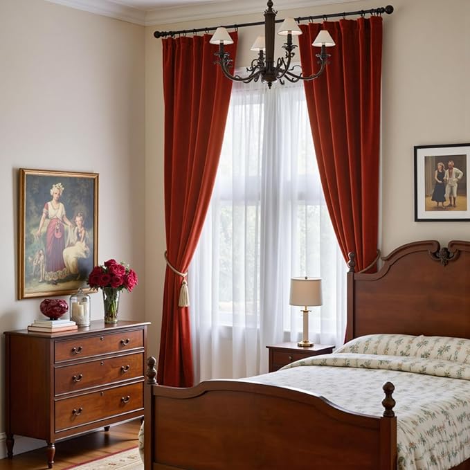 Lazzzy Velvet Blackout Curtains Thermal Insulated Room Window Drapes Super Soft Luxury Curtains for Living Room Bedroom Rod Pocket 2 Panels, Rust Red, 52" W x 96" L
