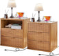 LEYAOYAO Fluted Farmhouse Nightstand Set of 2 with Charging Station, 23" Wide 2 & 3 Drawers Large End Table with Metal Handle, Brown Night Stand Bedside Table, Wood Dresser for Bedroom,Closet
