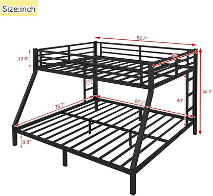 Upgraded Version Thicken Metal Heavy Duty Queen Over King Bunk Bed, Best Modern Style Stronger BunkBed Frame King Size with Ladders for Adults, Easy Assembly (Queen Over King)