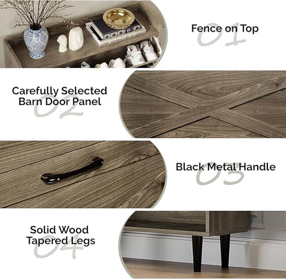VINGLI Shoe Storage Cabinet for Entryway with 2 Flip Drawers, Ultra Slim Freestanding Entryway Shoe Organizer with Wood Tapered Legs,Hidden Closed Shoe Rack,31.6" W * 9.4" D * 39.4" H, Grey Oak