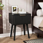VINGLI Night Stand, Fluted Nightstand Wood, Mid Century Modern Nightstand for Bedroom, Bedside Table, Wood Side Table, Small Night Stand Black, 15.75" W*11.81" D*21.85" H