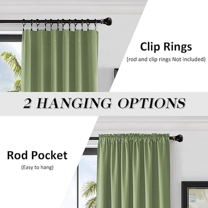 DONREN Patio Blackout Curtain Shades - Home Decoration Thermal Insulated Rod Pocket Blackout Draperies/Drapes for Kitchen (2 Panels, 60 inches x 96 inches, Sage Green)
