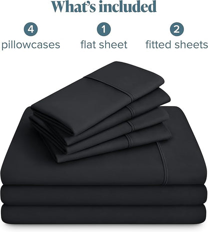 Bare Home Hotel Luxury Split King Sheet Set, Extra Soft - 7 Piece Set - Deep Pockets - Easy Fit - Cooling & Breathable - Wrinkle, Fade, Stain Resistant - Includes 4 Pillowcases (Split King, Black)
