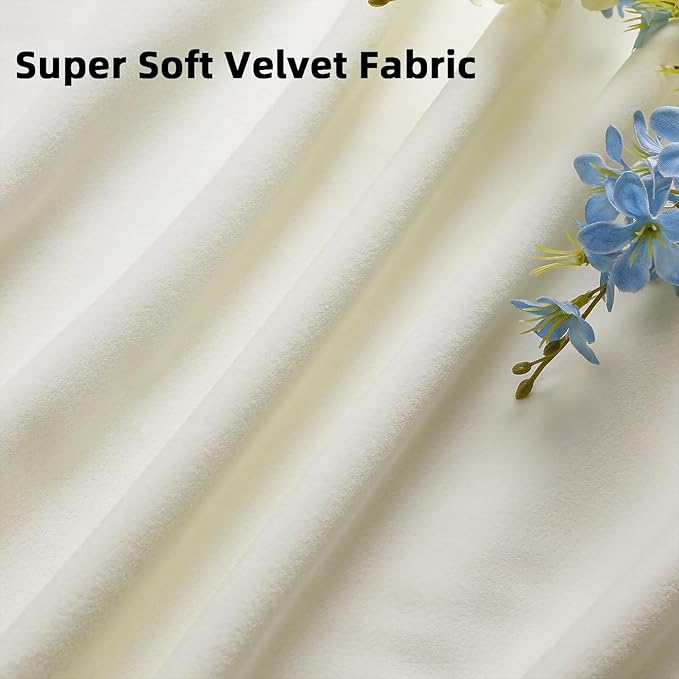 Joydeco White Velvet Curtains 63 inch Length 2 Panels, Luxury Blackout Rod Pocket Thermal Insulated Window Curtains, Super Soft Room Darkening Drapes for Living Dining Room Bedroom,W52 x L63 inches
