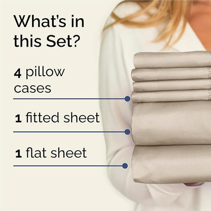 Full 6 Piece Sheet Set - Cooling, Comfy & Breathable - Hotel Luxury Bedding, Includes Fitted Sheet for Women, Men, Kids and Teens - 1 Flat, 1 Fitted Sheet, 4 Pillowcases with Deep Pockets - Wheat