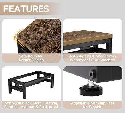 Y&M One Step Stool for Adults Kids, Adjustable Non-Slip Foot Stool with Sturdy Metal Frame, Bed Step for High Beds, Portable Step for Kitchen, Bathroom, Bedroom, Living Room – Rustic Brown