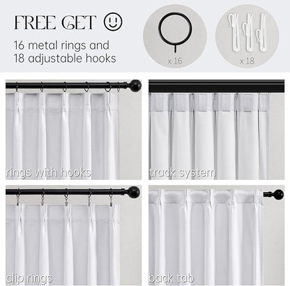 Topfinel White 102 Inches Long Custom Blackout Linen Curtains, Pinch Pleated Noise Cancelling Curtains with Pin Hooks for Traverse Rods, Viral Drapes 2 Panels for Living Room Master Bedroom