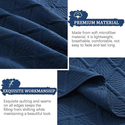 Yiran Quilt Queen Size Bedding Set Navy Blue Bedspreads Embossed Diamond Pattern 3 Piece Soft Microfiber Coverlet for All Season with 2 Pillow Shams (96x90 Inch)