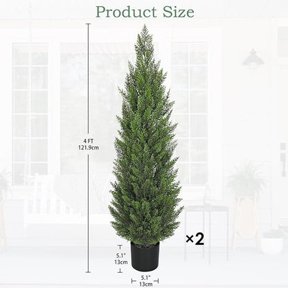 Briful 4ft Cedar Topiary Trees Artificial Outdoor Set of 2, Realistic Faux Cedar Pines with Pots, UV Resistant Christmas Greenery for Holiday Decor, Indoor Farmhouse Entryway Patio Door Plants