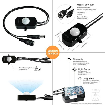 Sensky 19.7ft/6m Motion Activated LED Strip Light Kit Flexible LED Strip Motion Sensor for Bedroom, Gun Safe, Under Cabinet, Under Bed, Pantry, Kitchen, Stairway, Closet(Warm White 3000-3500K)