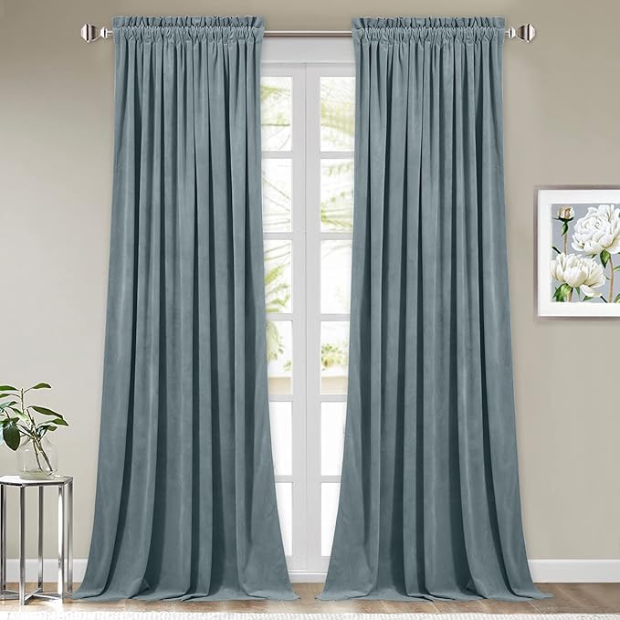 StangH Stone Blue Velvet Curtains 90 inches Long Super Soft Heavy Room Divider Curtains Thermal Insulated Privacy Drapes for Hallway Living Room/Bathroom, W42 x L90, 2 Panels