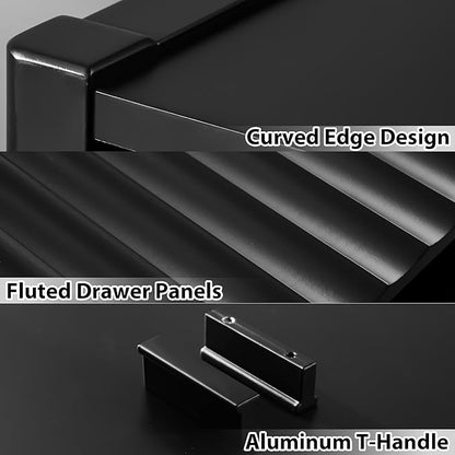 Black 6 Drawer Dresser for Bedroom, Modern Wood Dresser, Fluted Design Double Chest of Drawers with Wood Legs, TV Stand Storage Cabinet for Bedroom, Living Rooms, Offices, and Entryways