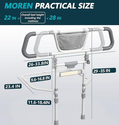 Packve Foldable Bed Rails for Elderly Adults Safety - Bed Side Assist Rail for Seniors with Extendable Guard Rails & Storage Bag, Adjustable Height Bedrails for Queen King Full Size Bed