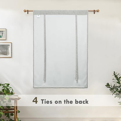 DriftAway Double Layer Linen Blackout Tie Up Curtains Thermal Insulated Fully Lined Balloon Roman Shade Bathroom Window Adjustable Rod Pocket for Small Window 25 Inch by 47 Inch Gray