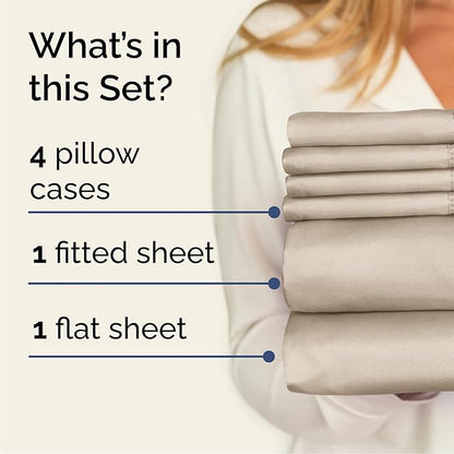 Queen 6 Piece Sheet Set - Cooling, Comfy & Breathable - Hotel Luxury Bedding, Includes Fitted Sheet for Women, Men, Kids and Teens - 1 Flat, 1 Fitted Sheet, 4 Pillowcases with Deep Pockets - Wheat