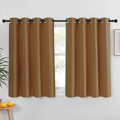 NICETOWN Kitchen Short Blackout Curtain and Drape - Thermal Insulated Solid Grommet Blackout Panel for Patio Bedroom Living Room (Single Panel, 52 inches by 45 inches, Gold Brown)
