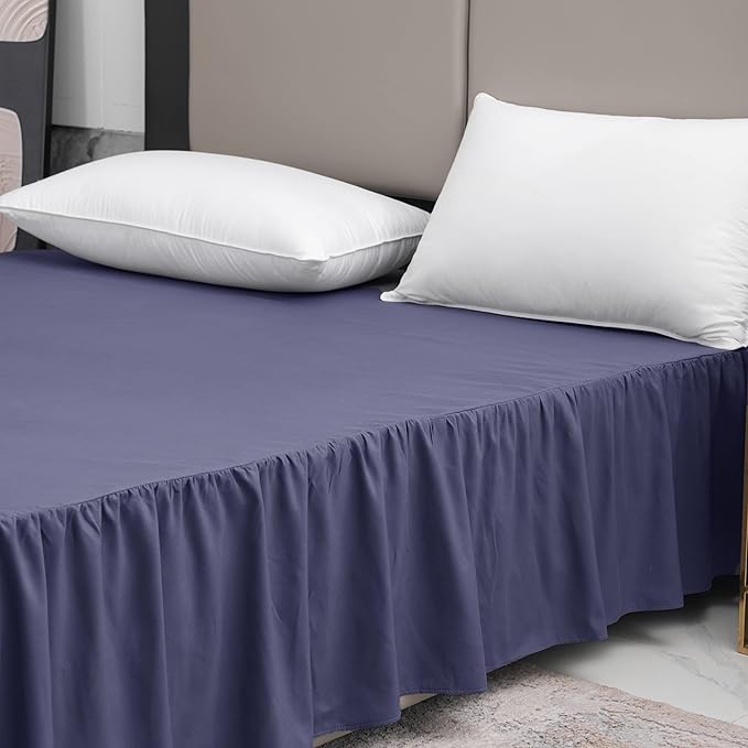 Navy Blue Bed Skirt King Size Ruffled Bed Skirt with Split Corners, King Bed Skirt 14 Inch Drop, King Size Bed Skirt Grey for Ruffled Bed Skirt with Split Corners, Bed Skirt King Size