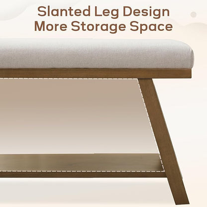45" Entryway Bench Upholstered Storage Bench for Bedroom Shoe Rack Bench for Living Room, Hallway, Mudroom, Balcony, Sturdy Indoor Bench Seat Holds Up to 300 lbs (Beige)