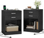 ADORNEVE Night Stand Set 2,Black Nightstand with Charging Station & Drawers,Night Stands for Bedrooms Set of 2,Bedside Table with Drawers
