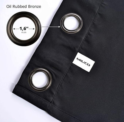 MIUCO 1 Pair Thermal Insulated Grommet 52-Inch-by-95-Inch Blackout Window Curtain Panels with 2 Tie Backs, Black