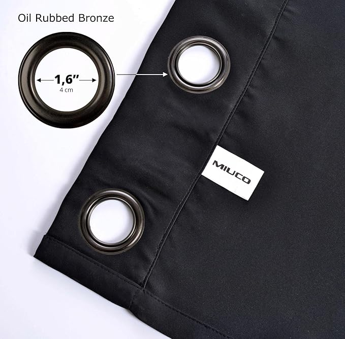MIUCO Room Darkening Grommet Thermal Insulated Blackout Window Curtains Panels for Gilrs Room Window 1 Pair 52x63 Inch Black, Bonus 2 Tie Backs Included