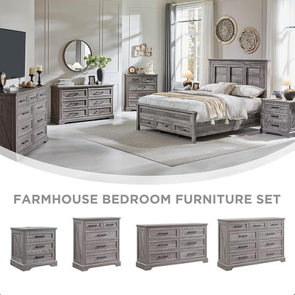 JXQTLINGMU Farmhouse 6 Drawers Dresser for Bedroom, 52'' Wide Large Wood Dressers with Bar Handles, Chests of Drawers with Storage Dressers Organizer for Bedroom, Hallway, Grey