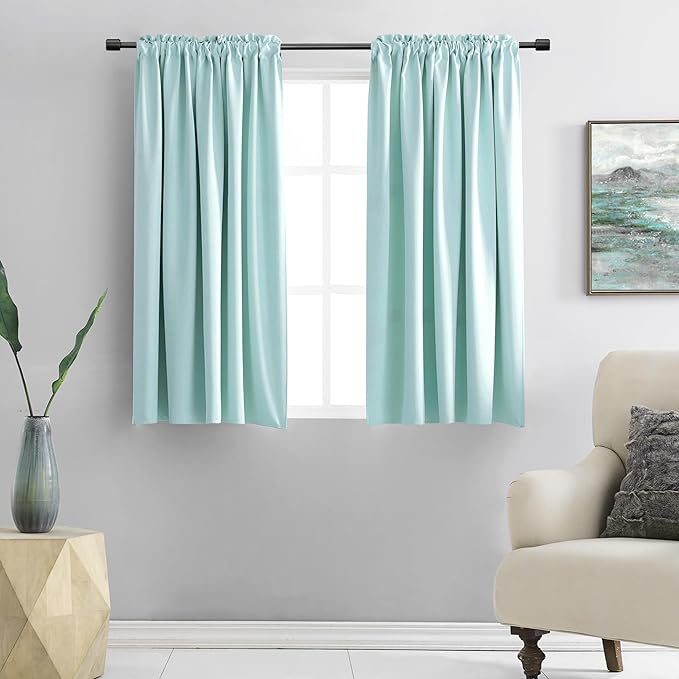 DONREN 48 Inch Curtains for Boy's Room - Room Darkening Thermal Insulated Window Drapes with Rod Pocket for Short Windows (2 Panels,52 x 48 Inch,Aqua)