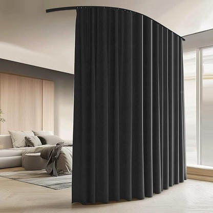 Room Divider Curtains with Ceiling Curtain Track Set Window Curtain for Bedroom,Living Room Total Blackout Thermal Insulated Privacy Ceiling Track Curtain W 6 × H 9 FT Black drape&Black track
