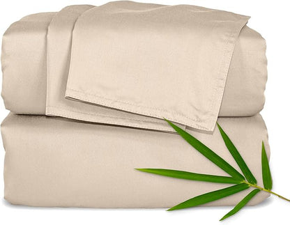 Pure Bamboo Full Sheets, Genuine 100% Organic Viscose Derived from Bamboo Bed Sheet Set, Luxuriously Soft & Cooling, Double Stitching, 2 Year Quality Promise (Full, Almond)
