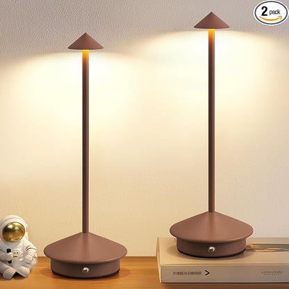 Modern Cordless Table Lamp Set of 2, Portable LED Desk Lamps, 5000mAh Rechargeable Battery Operated Lighting for Bedroom Dining Room Restaurant Coffee Shop Camping Night Light (Brown)