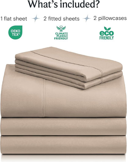 LuxClub 5 PC Split King Sheet Set, Deep Pockets Wrinkle Free Cooling Bed Sheets Hotel Bedding for Women, Men, Includes 2 Fitted Sheet, 1 Flat Sheet and 2 PillowcasesSoft Light Khaki