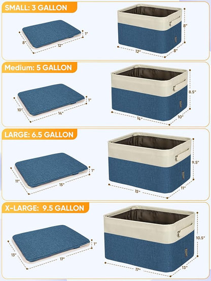 BALEINE 4 Pack Fabric Storage Bins for Shelves, Linen Storage Baskets for Organizing, Decorative Closet Bins for Clothes, Home (Navy Blue, 12"x8"x8")