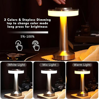 VIHOSE Cordless Table Lamps LED Portable Rechargeable Table Lamp with Touch Sensor 3 Color Dimming up to 15 Hours Battery Desk Light for Restaurant Nursery Living Room(Silver,8 Pcs)