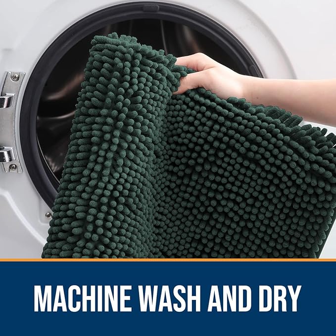 OLANLY Dog Door Mat for Muddy Paws 30x20, Absorbs Moisture and Dirt, Absorbent Non-Slip Washable Doormat, Quick Dry Chenille Mud Mat, Entry Indoor Entryway Carpet for Inside Floor, Blackish Green