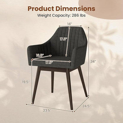 Giantex Upholstered Dining Chairs Set of 2, Mid Century Kitchen Chairs with Solid Wood Legs, Wrap-Around Backrest, Modern Accent Armchair for Living Room, Dining Room, Bedroom, Dark Grey