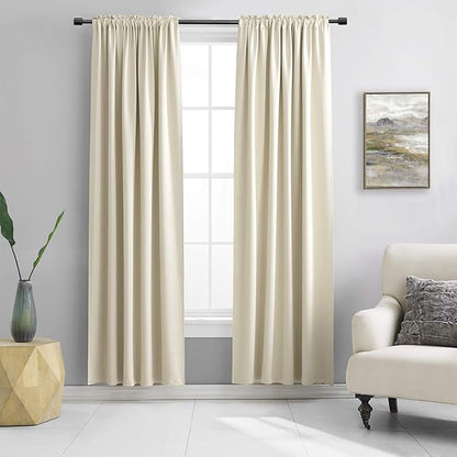 DONREN 2 Panels 84 inch Length Cream Beige Blackout Curtain Panels for Bedroom - Rod Pocket Room Darkening Thermal Insulated Curtains for Living Room (52 x 84 Inches Long)