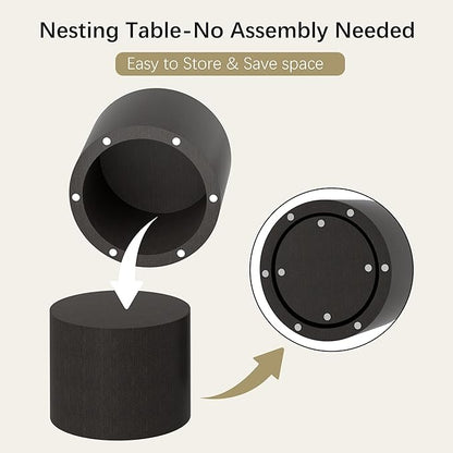 Nesting Coffee Table Set of 2, Round Wood Black Coffee Tables Modern Circle Coffee Tables Side End Table for Small Spaces Living Room, Bedroom, Balcony, Office