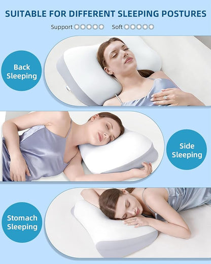 Sleep Pillow Ergonomic Contour Design Cooling Memory Foam Pillows for Neck Support, Side & Back Sleepers White