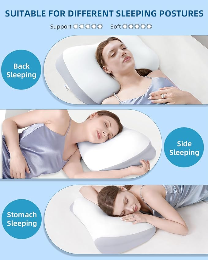 Sleep Pillow Ergonomic Contour Design Cooling Memory Foam Pillows for Neck Support, Side & Back Sleepers Gray