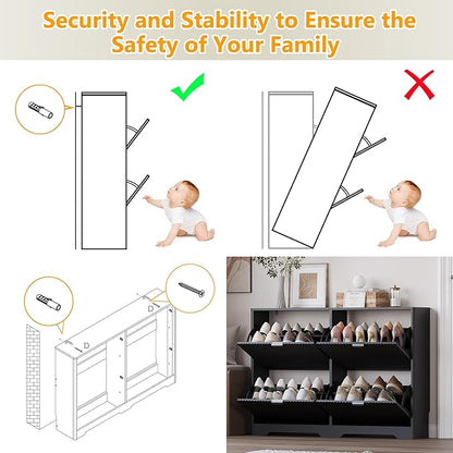 Large Shoe Cabinet for Entryway, Shoe Rack Cabinet with 4 Flip Drawer and Adjustable Shelves for Small Apartment, Foyer