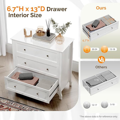 Bonnlo 31.5" W White Nightstand 3 Drawer Chest, Night Stand for Bedroom, Large Nightstand Wood Bedside Table with Drawers, 31.5" W*15.75" D*31.5" H