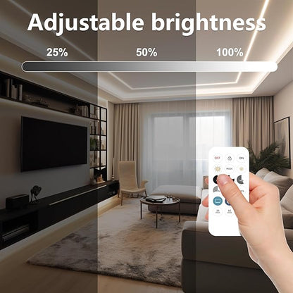 COB LED Strip Light 4000K, 24ft Dimmable Natural White LED Strip Light, CRI92+, DC24V Tape Light with RF Remote, Timer Function, Bluetooth App Control for Home Bedroom Kitchen DIY Lighting.