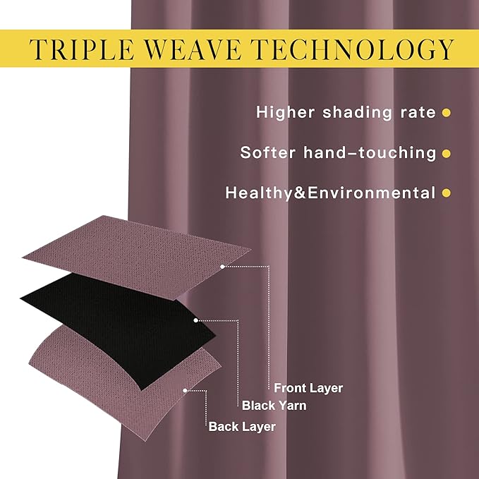 NICETOWN Room Darkening Curtains Extra Long 110 Inches, Grommet Thermal Insulated Weighted Window Treatments for Living Room/Farmhouse, W66 x L110, Dry Rose, 2 Panels