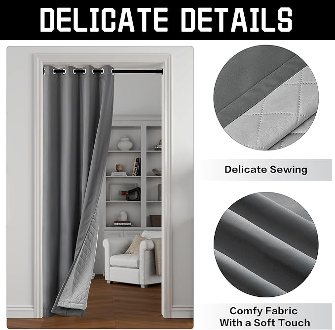 Extra Long Blackout Soundproof Curtains Thermal Insulation Drapes with 3-in-1 Layer Light Blocking Heat Insulating for Bedroom Living Room (1 Panel, Grey, 50" x 120")